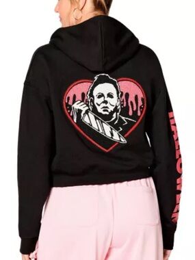 Spirit Halloween Michael Myers Heart Crop Hoodie Black M NWT